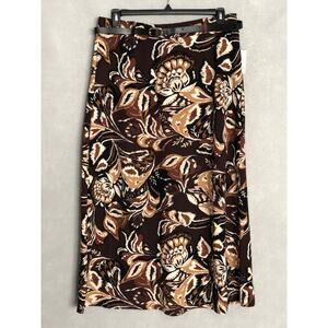 Messini Belted Midi Skirt Belted Floral Brown Women's 1X NEW